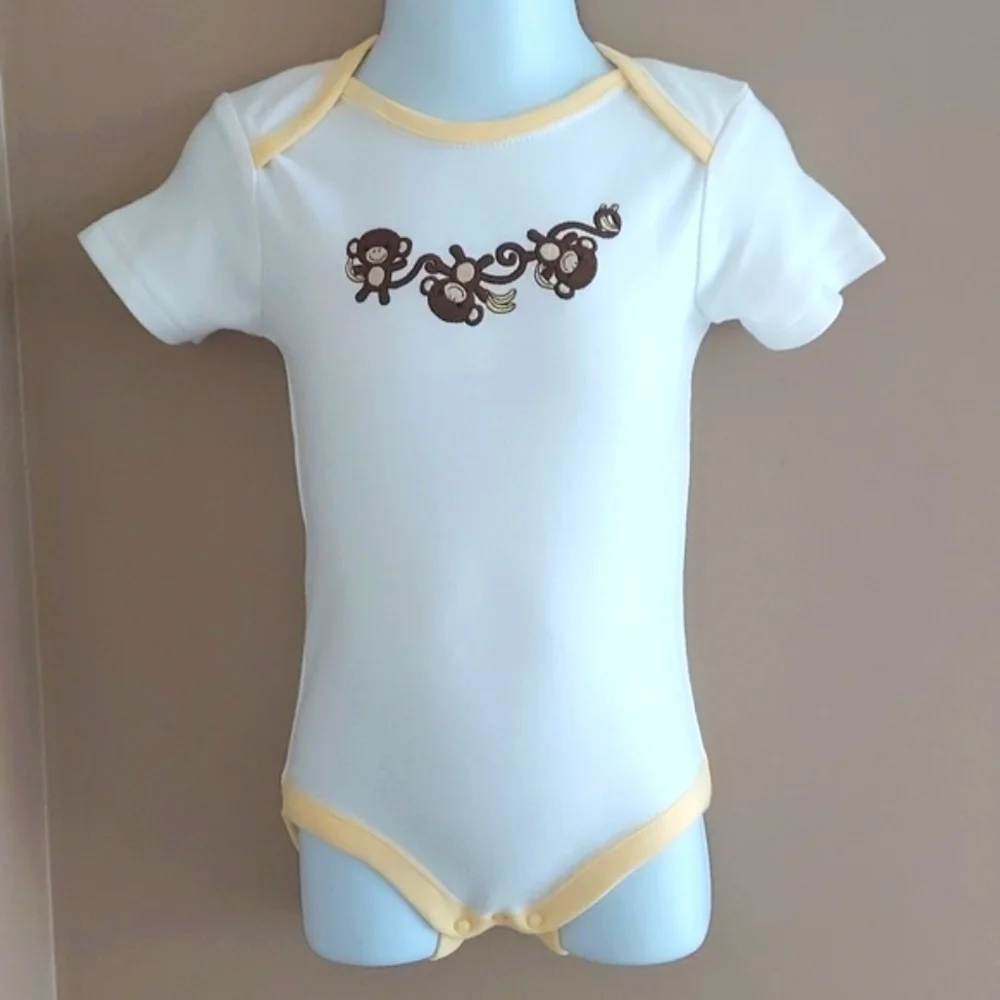 Gymboree short sleeve onesies bodysuit monkey - white yellow - size 6-12 mos